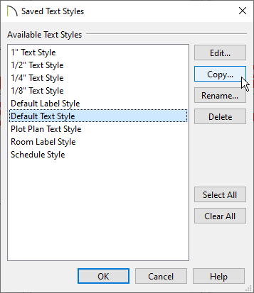 Select the Default Text Style and click Copy