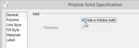 Convert polyline objects to be holes in the larger polyline solid Polyline Solid Specification with Hole in Polyline Solid selected
