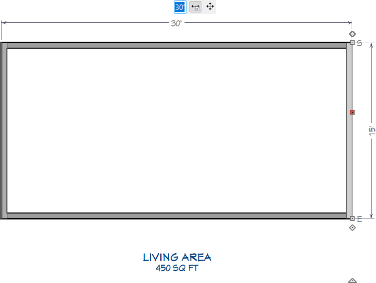 Dimension input field for the length of a wall