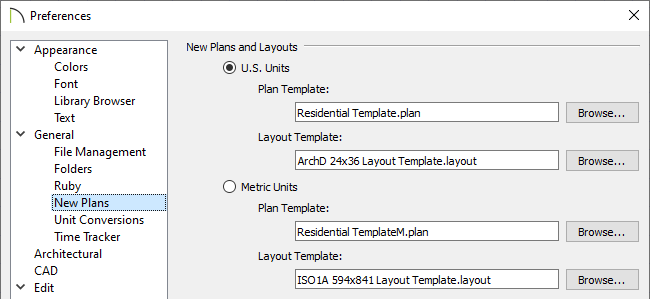 Changing templates in preferences