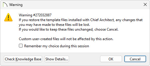 In the Warning that appears, click OK to reset your templates.