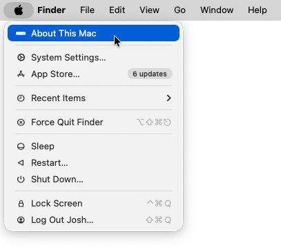 Selecting About This Mac from the Apple menu