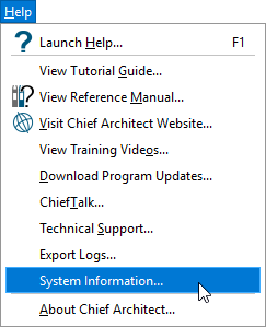 System Information option in the Help menu