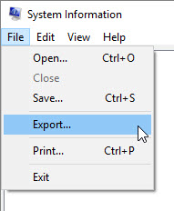 Select File> Export in the System Information window