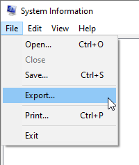 Select File> Export in the System Information window