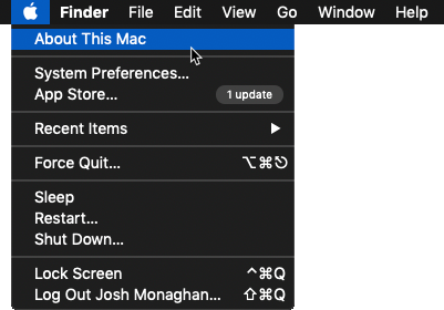Selecting About This Mac from the Apple menu