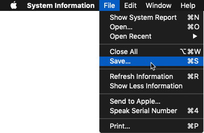 Selecting Save for the System Information Report that is open