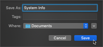 Saving the System Info file to Documents