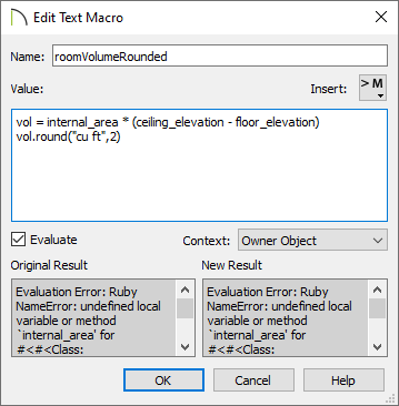 Edit Text Macro dialog