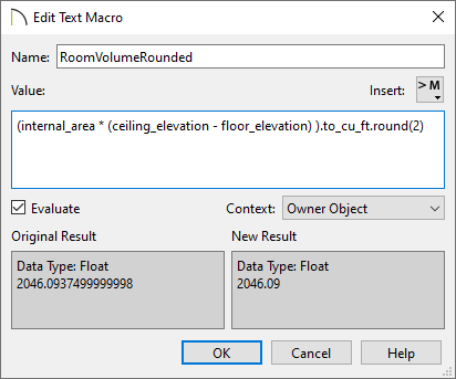 Edit Text Macro dialog