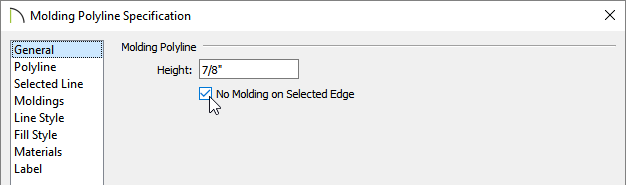 Check the No Moldingon Selected Edge within the Molding Polyline Specification dialog