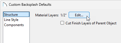 Click the Edit button in the Custom Backsplash Defaults dialog