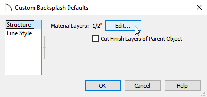 Click the Edit button in the Custom Backsplash Defaults dialog