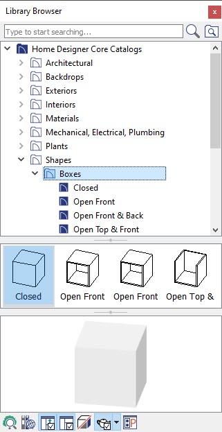 Boxes located in the Library Browser