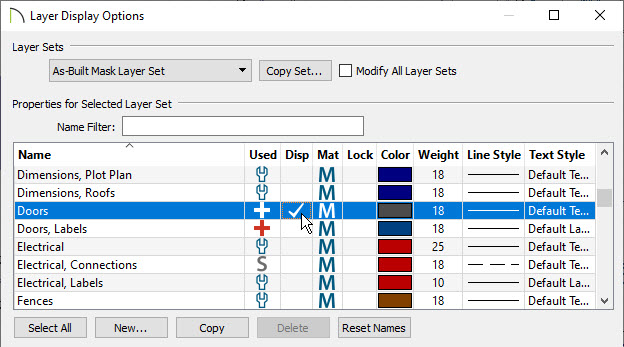 Layer Display Options dialog