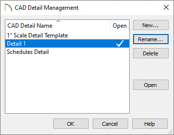 CAD Detail Management dialog