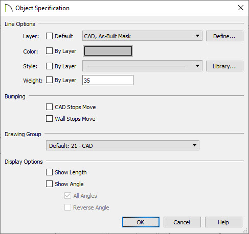 Object Specification dialog