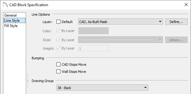 CAD Block Specification dialog