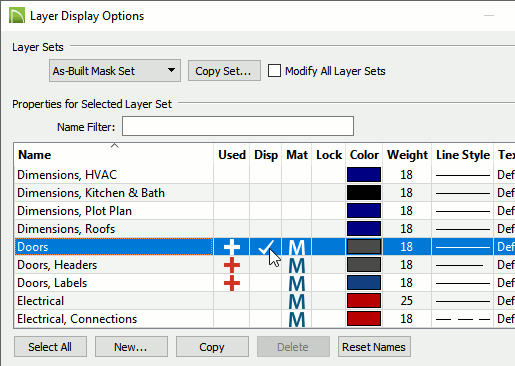 Layer Display Options dialog