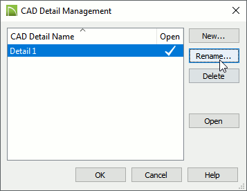 CAD Detail Management dialog