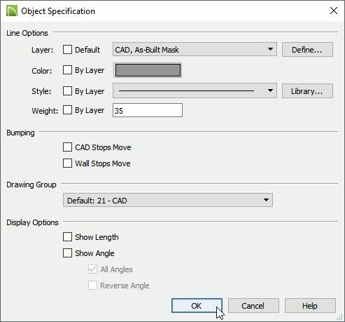 Object Specification dialog