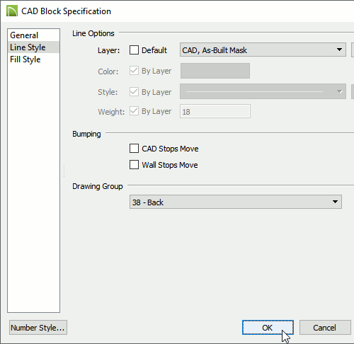 CAD Block Specification dialog