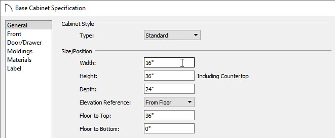 Changing the width of the base cabinets