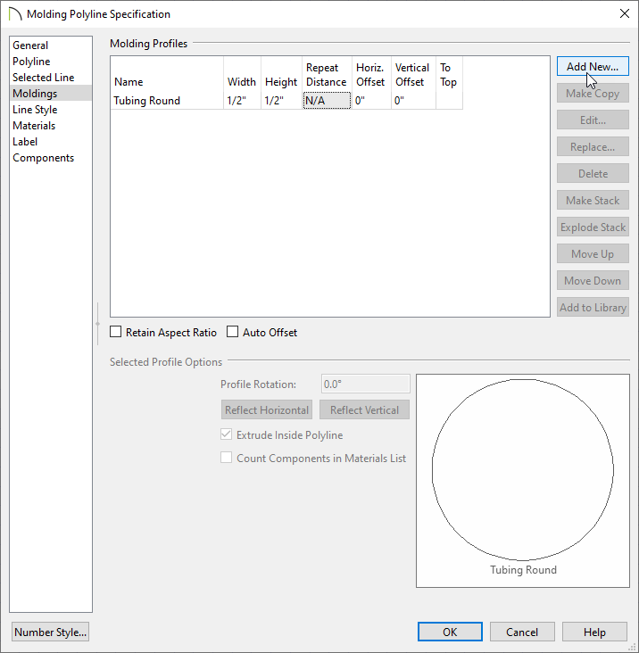 Specify your molding profile with the appropriate size.