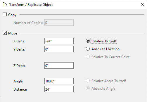 Moving CAD lines using the Transform / Replicate Object dialog