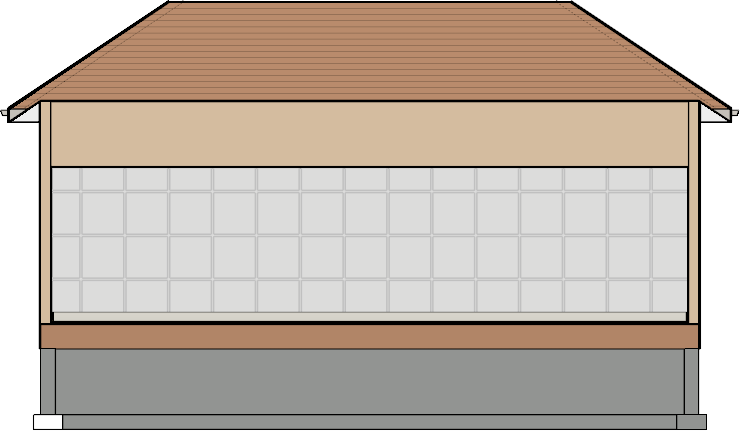 Wall with ceiling tile material applied.