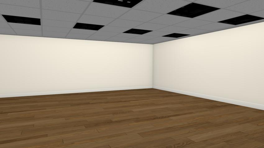 An interior view with the ceiling lights placed into the grid.