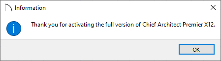 Information box confirming the activation of the full version of the software