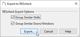 In the Export to REScheck dialogue, select your preferences as needed