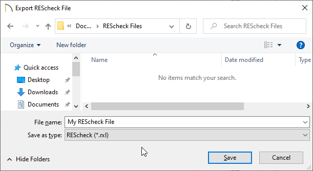 Export your REScheck file, give it a name, and then save it to somewhere you will be able to find it.