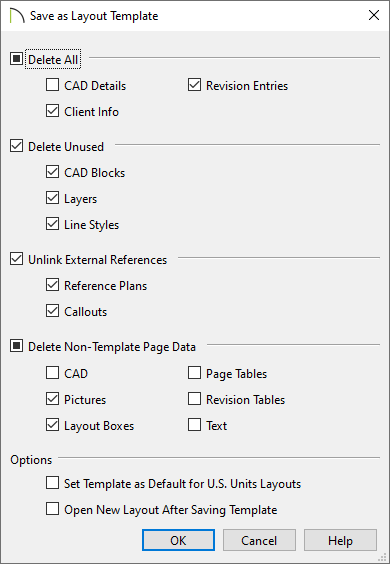 Save as Layout Template dialog where objects can be deleted