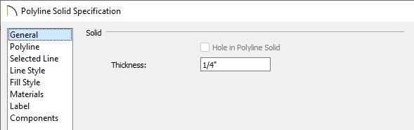 Set the Thickness on the General panel of the Polyline Solid Specification dialog