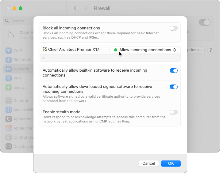Allow all incoming connections for a Chief Architect or Home Designer program
