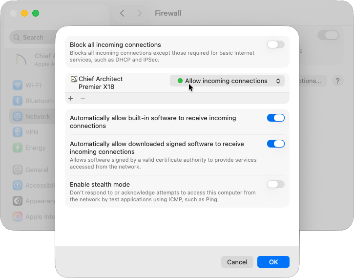 Allow all incoming connections for a Chief Architect or Home Designer program