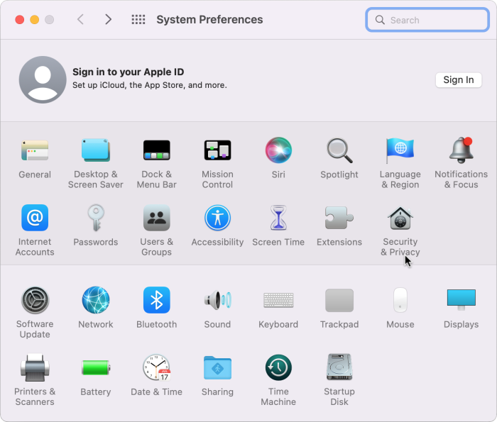 System Preferences on a Mac computer