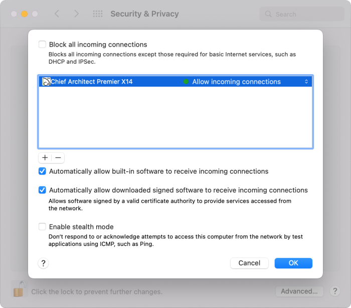 Allow all incoming connections for a Chief Architect or Home Designer program