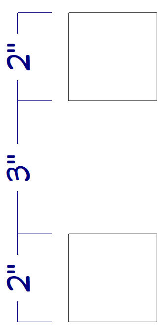 Two 3D solids that are 2" x 2" and are 3" apart