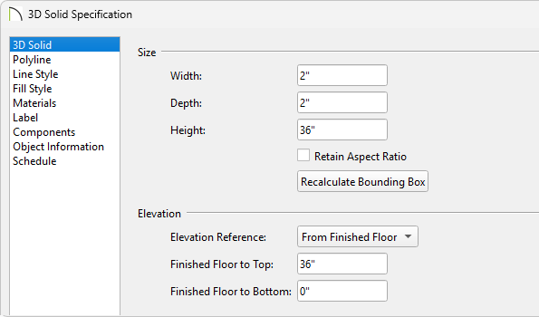 Specify a Height value in the Specification dialog