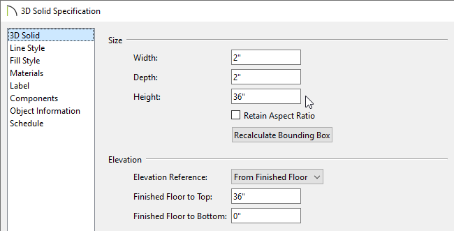 Specify a Height value in the Specification dialog