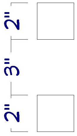 Two 3D solids that are 2" x 2" and are 3" apart