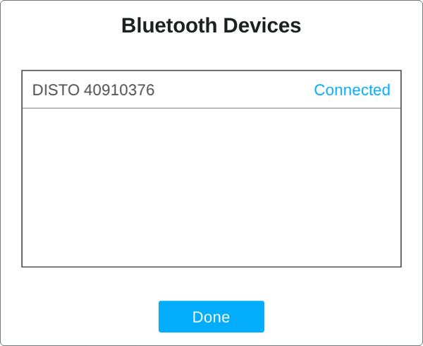 Disto is connected and shows as such in the Bluetooth Devices window