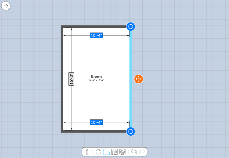 Wall has adjusted to 10'-4", which is the value captured from the bluetooth measuring device
