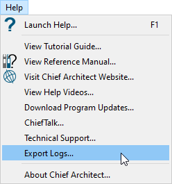 With the program open go to Help and click Export Logs.