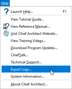 With the program open go to Help and click Export Logs.