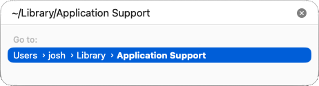 Go to Folder dialog with ~/Library/Application Support in the field