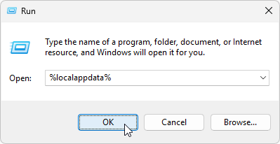 Run dialog with %localappdata% in the Open field